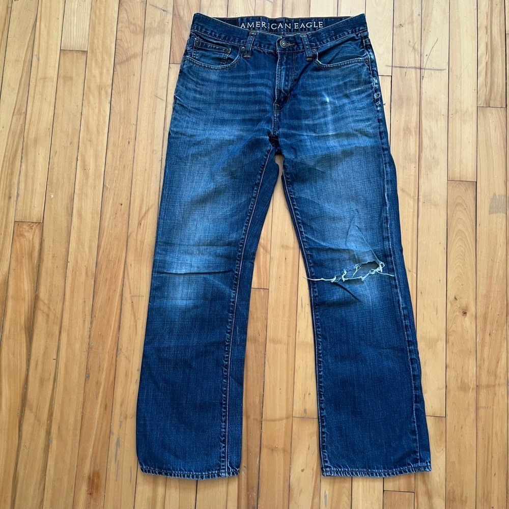 American Eagle Outfitters Original Boot Jeans Mens 31x32 Dark Wash Distressed